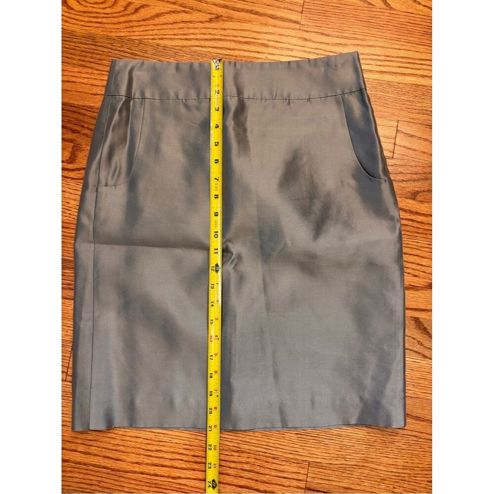 J.Crew 100% Silk Gray Pencil Skirt Size 4 Lined Side Zip Pockets Career Classic - Picture 4 of 5